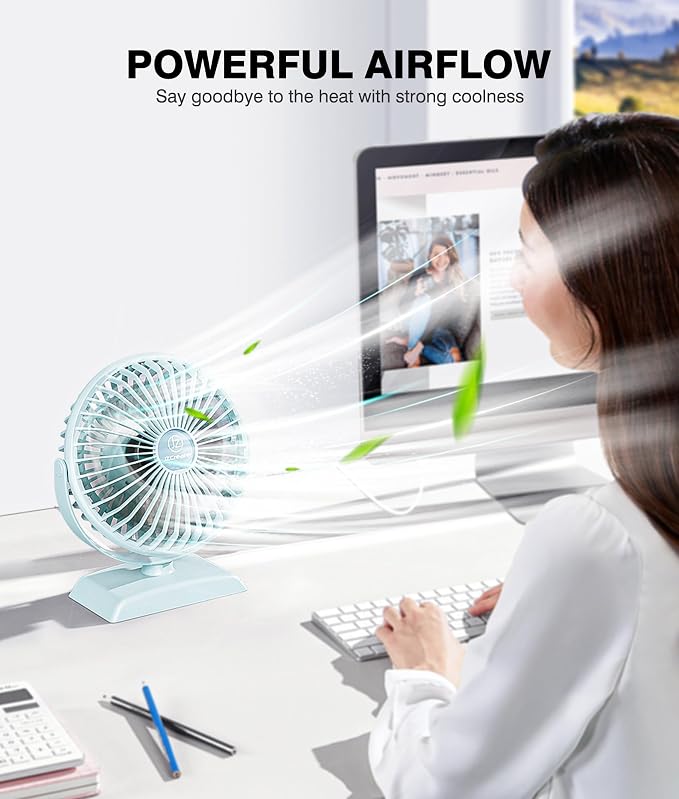 JZCreater USB Desk Fan, USB Fan Mini, 360 Rotation Desktop Fan with 3 Speed, Table Personal Cooling Fan, Quiet Mini Desk Fan, USB Powered, Small Fan for Home Office Bedroom Car Travel,Green