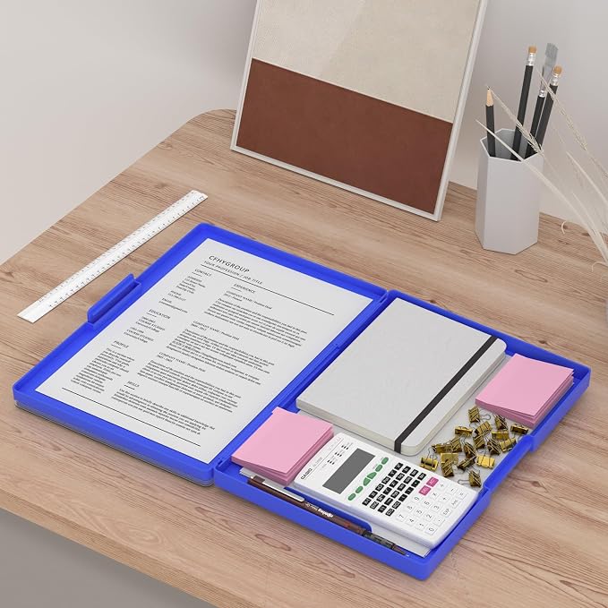 Rimilak Clipboard with Storage,8.5x11 2 Compartment Clip Board, Dark Blue | Smooth Writing, Side-Opening Plastic Folder with Pen Holder, Size 13.3 x 9.4 x 1.5″,for Classroom, Teacher, Student