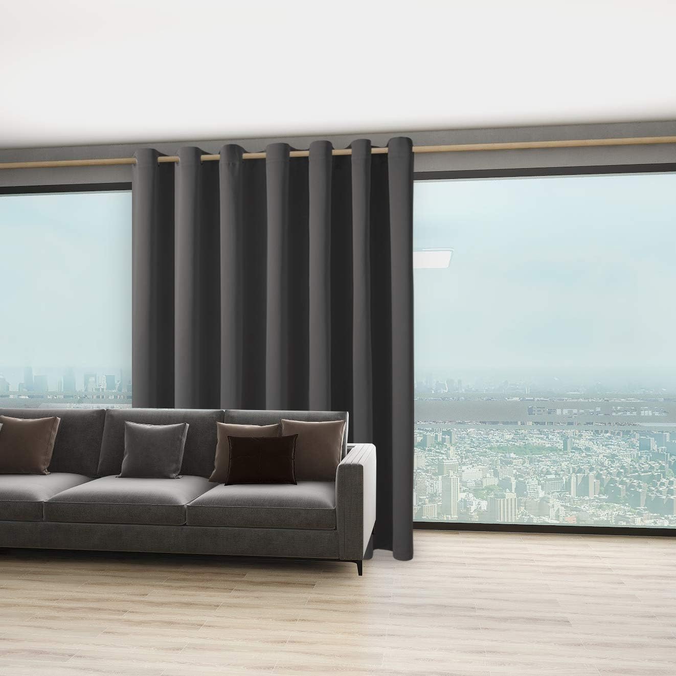 BONZER Extra Wide Room Divider Curtain Total Privacy Wall Grommet Top Thermal Insulated Blackout Curtains for Slide Window, 108L x 108W Inch (9L x 9W ft), 1 Panel, Dark Grey