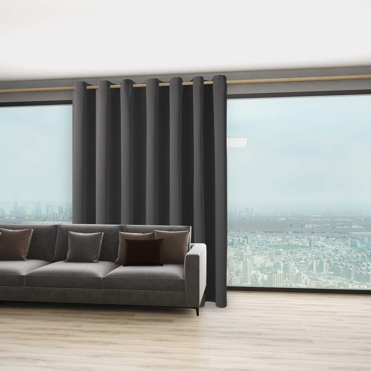 BONZER Extra Wide Room Divider Curtain Total Privacy Wall Grommet Top Thermal Insulated Blackout Curtains for Slide Window, 108L x 120W Inch (9L x 10W ft), 1 Panel, Dark Grey