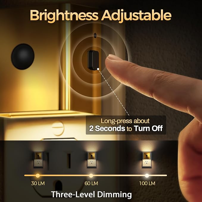 DORESshop LED Plug in Night Light, Motion Sensor Dusk to Dawn Night Lights Plug into Wall, Dimmable Warm White LED Nightlight with Up & Down Lighting, Soft White Nightlight for Bathroom