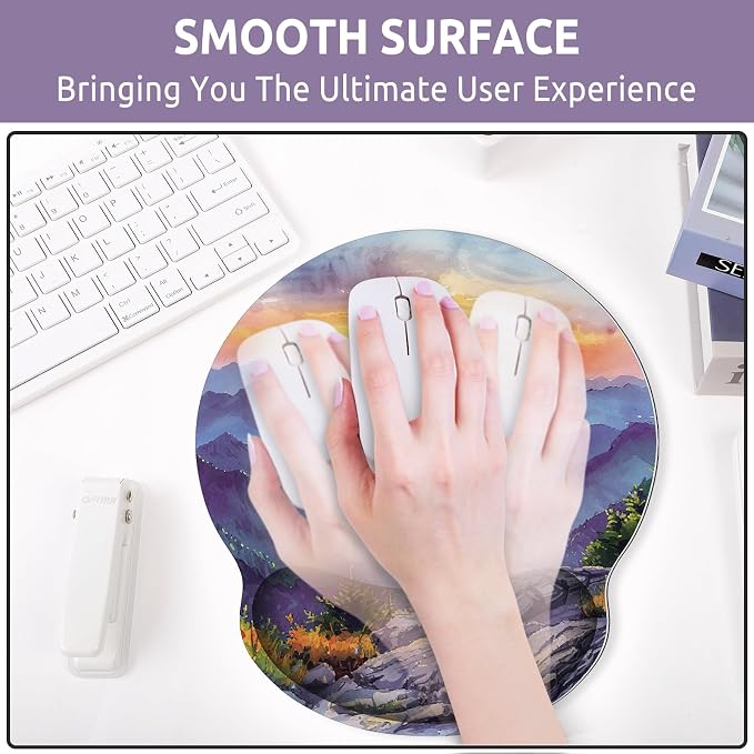KONVINIT Ergonomic Mouse Pad with Wrist Rest, Small Mousepad with Non-Slip Rubber Base and Smooth Surface, Beach Mouse Pads for Desk, Office Desk Accessories