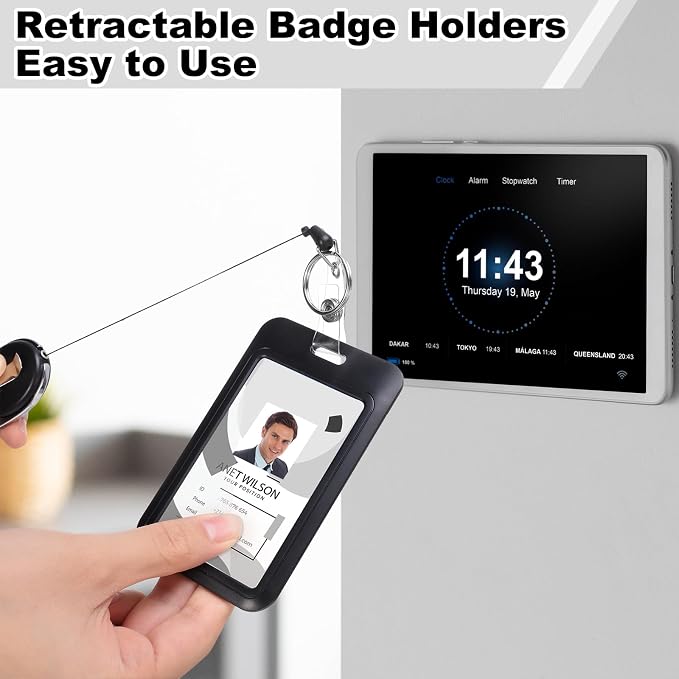 2 Pack Badge Holder Retractable Clip Heavy Duty Reels with Double-Sided Windows Sliding ID Badge Holder for Women Nurse Teacher Student