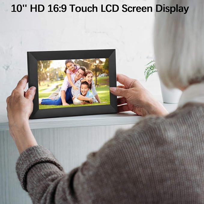 kimire Digital Picture Frame WiFi Digital Photo Frame Full HD 1366x768 IPS Touch Screen, 16GB Storage, Auto-Rotate, Support Micro Slot, Sleep Mode, Share Photos and Videos via APP(10 inch, Black)