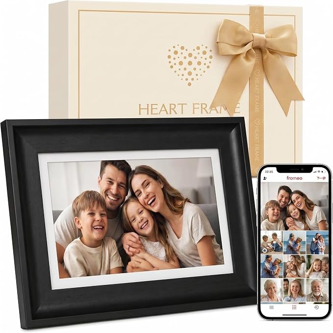 Heart Frame - 10.1 Inch WiFi Digital Picture Frame - Frameo App Sends Photos from Phone Anywhere in Seconds - 1280x800 IPS Touchscreen - 32GB Memory - Photo Gift for Mom Dad Wife Grandparents - Black
