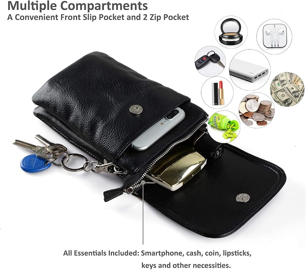 befen Genuine Leather Small Crossbody Bags for Women Cell Phone Travel Bag | Soft Real Leather, Adjustable Shoulder Strap, Card Slots, Compact Size, Daily Travel Shopping Outing Use, Phone Purse