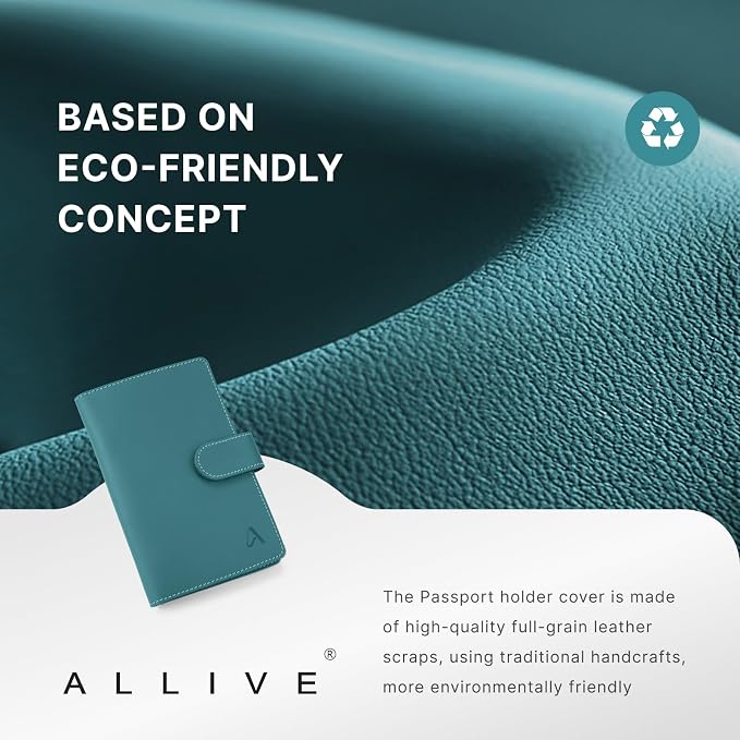ALLIVE Family Passport Holder for Women & Men, RFID Blocking Passport Wallet with AirTag Slot, Genuine Leather Passport Cover Family Travel Gift & Airport Essentials (Lake Blue)