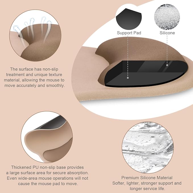 MOSISO Wrist Rest Support for Mouse Pad&Keyboard Set, Mocha | Streamline Ergonomic Mousepad&Coaster Non-Slip Base Home/Office Pain Relief&Easy Typing Pad with Soft Cloth&Silicone Lining
