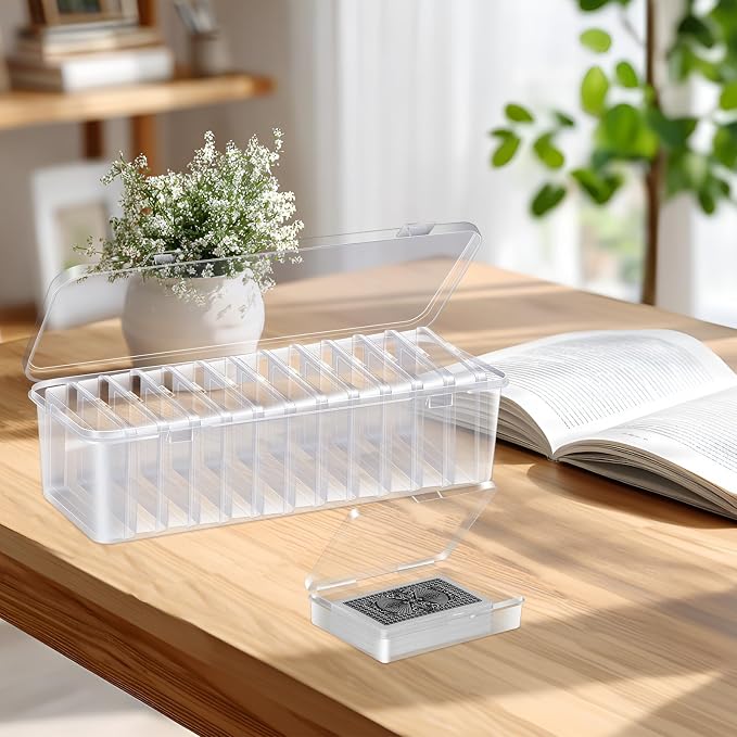 48 Pcs Playing Card Box, Clear Trading Card Storage Organizer 3.86 x 2.91 x 0.94 Inch Plastic Card Deck Case Snap Closed Holder Storage Organizer for Gaming Cards, Business Card Storage (48)
