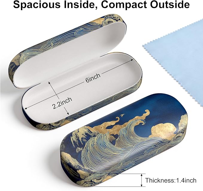 Hard Shell Leather Sunglasses Case,Classic Fashionable Cute Large Glasses Case for Women Men,Sunglass Eyeglasses