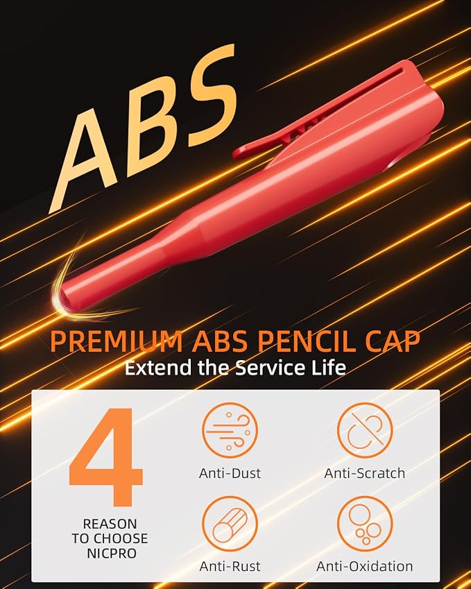 Nicpro 4 Pack Carpenter Pencils with Sharpener & Holster, Carpenter Tools | Mechanical Carpenter Pencils with 52 Refills, Heavy Duty Construction Pencil, Comfort Grip Woodworking Pencils for Architect