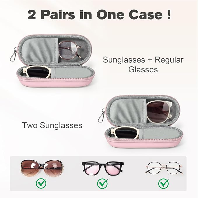 Double Eyeglasses Case, Dual Glasses Sunglasses Organizer with Zipper Closure, Eyewear Storage Box for Men Women Travel