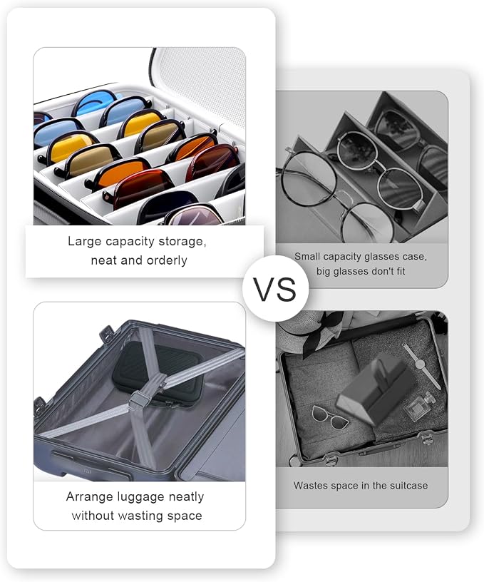 Krypthos Travel Sunglasses Organizer Case, Portable Eyeglasses Storage Box Eyewear Glasses Display Case for Men Women