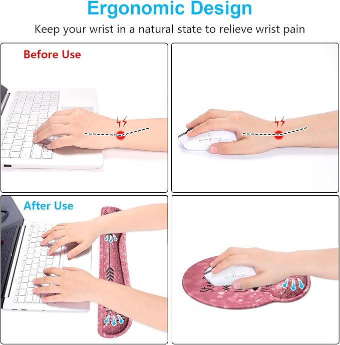 Dapesuom Keyboard Wrist Rest and Mouse Pad with Wrist Support, Cute Memory Foam Cushion for Keyboard and Mouse Set, Ergonomic Desktop Pad Rests with Non Slip Base for Easy Typing & Pain Relief, Quotes