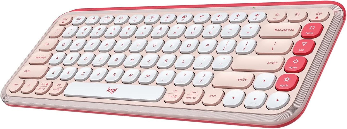 Logitech POP ICON Keys Wireless Bluetooth Keyboard, Comfortable Typing, Programmable Keys, Easy-Switch Between up to 3 Devices, for Laptop, Tablet, PC – Rose and Off-White