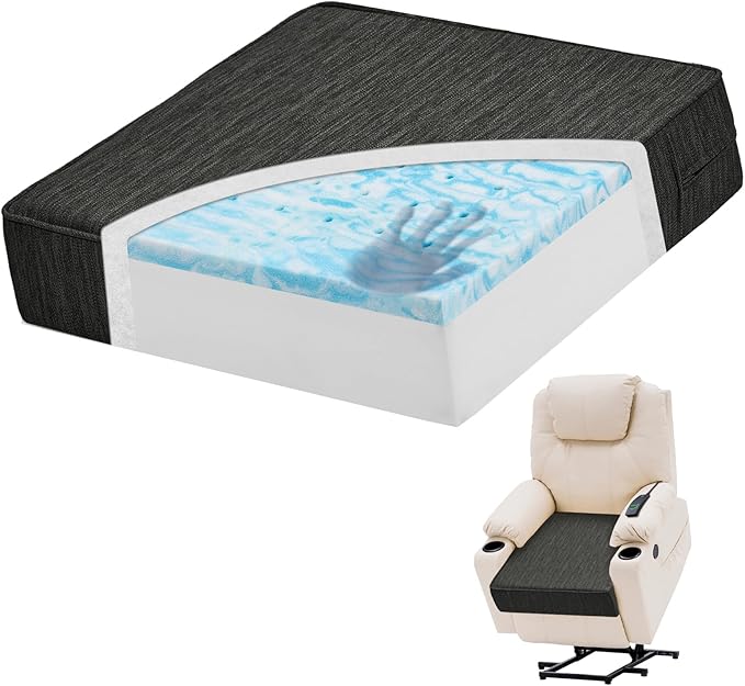 baibu Extra Large Dual-Layer Gel Memory Foam Recliner Cushions for Elderly, 20x20x5 Inch Thick Non-Slip Recliner Seat Cushion Suitable for Couch for Easy to Stand Up & Reduce Hip & Lumbar Pain, Black