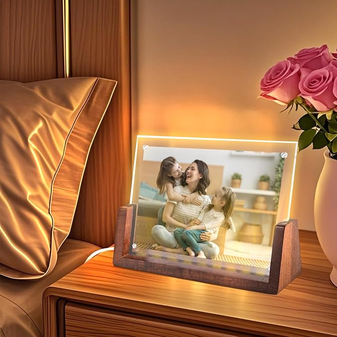 Light Up Picture Frame 5x7 with Led Clor-Changing- Cute Photo Frame Gifts for Couple, Girl Friend or Family, Clear Acrylic Frames Fits Photos of 4 x 6 or 5 x 7 In (Horizontal) , Lovely Lamp Decor