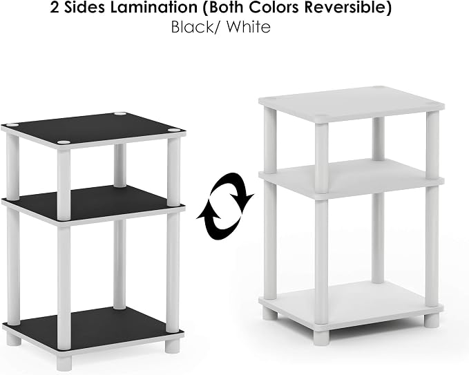 Furinno JUST Side Table, 3-Tier End Table, Open Shelves Night Stand, Bedside Table, Toolless Assembly, for Living Room, Bedroom, Bathroom, White(Espresso)
