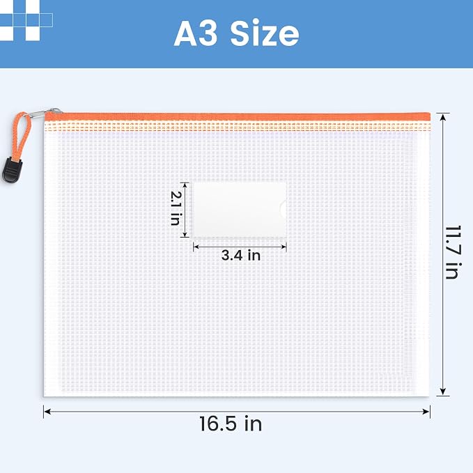 Sooez 24 Pack Super Large Mesh Zipper Pouch Bags, A3 (16.5×11.7 in) Storage Bags with Label Pocket, Reusable Zipper Pouches for Classroom Organization
