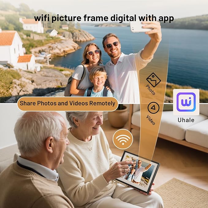 10.1" Smart WiFi Digital Picture Frame with 32GB Storage | Electronic Photo Frame with 1280 x 800 HD IPS Touch Screen Auto-Rotate for Wall/Tabletop, Gift for Woman,Mom, Dad, Wife
