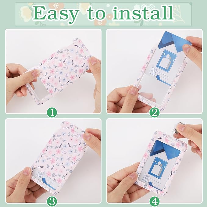 3 Set Floral Pattern ID Badge Holder with Retractable Reel, Retractable ID Badge Holders with Clip Name Badge Holders for Teacher Nurse Doctor Student Office Workers
