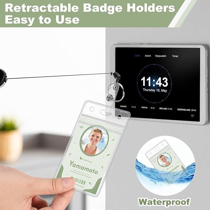 5 Pack ID Badge Holder with Badge Reels Retractable Clip Heavy Duty Vertical Clear ID Card Badge Holders for Work Office Student Nurse