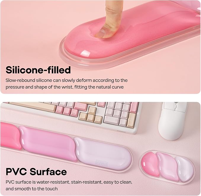 EPOMAKER CloudGel Wrist Rest for Keyboard and Mouse, 2 Pieces | Silicone Wrist Support, Anti-Slip Rubber Bottom, Ergonomic Design, Suitable for Office/Computer/Laptop/Gaming (Pink)