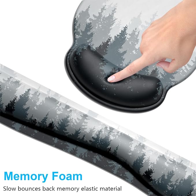 Dapesuom Keyboard Wrist Rest and Mouse Pad with Wrist Support, Cute Memory Foam Cushion for Keyboard and Mouse Set, Ergonomic Desktop Pad Rests with Non Slip Base for Easy Typing & Pain Relief, Forest