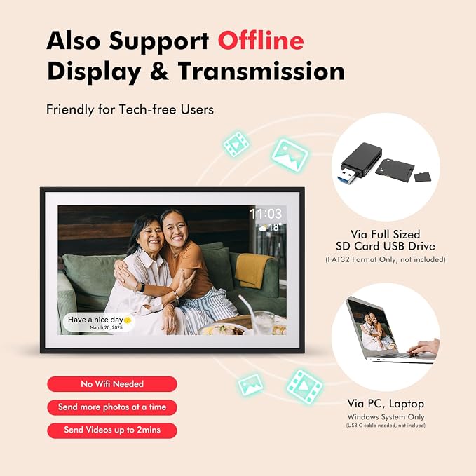 Digital Picture Frame, Frameo 15.6 Inch Large Digital Photo Frame WiFi, 1920 * 1080 IPS FHD Touch Screen, 32GB, Tabletop&Wall-Mounted, Electronic Photo Frame, Share Video, Birthday, Wedding, for Mom