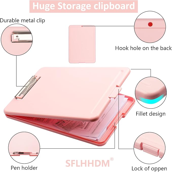 Clipboard with Storage,Storage Clipboard with Clip,Clipboards Foldable for Nurse,for 8.5x11 Paper Clip Boards,A4 Clipboards Case with Smooth Writing for Office Supplies Clip Board Case-Pale Pink