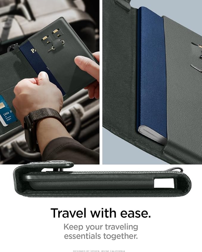 Spigen Life Passport Card Cover Holder, RFID Blocking | Travel Document Organizer, SIM Card Pin Included - Black