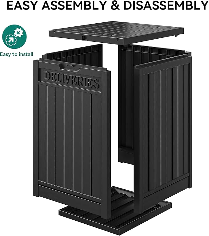 YITAHOME 51 Gallon Resin Package Delivery Box for Outside, Storage Box with Lockable Secure, Resin Deck Box for Porch, Curbside（Black）