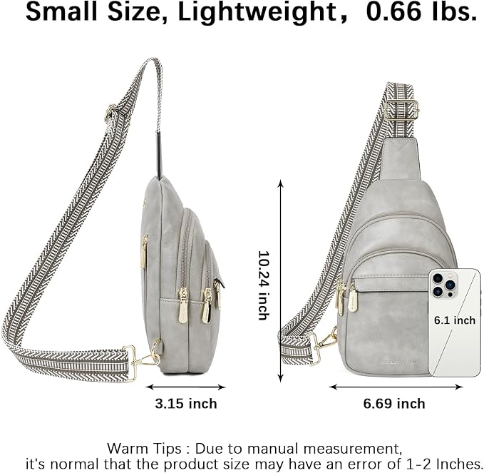 BOSTANTEN Sling Bag for Women Leather Crossbody Bags Fanny Pack Chest Bag for Travel | Adjustable Wide Strap, Small, Anti Theft, Lightweight, Multi Pockets and Carrying Way, Card Slot, Cute Trendy for Everyday