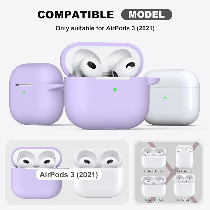 R-fun Compatible with AirPods 3 Case Cover, Silicone Protective Accessories Skin with Keychain Compatible with Apple AirPod 3rd Generation 2021 for Women Men Girls Boys,Front LED Visible,Banana violet