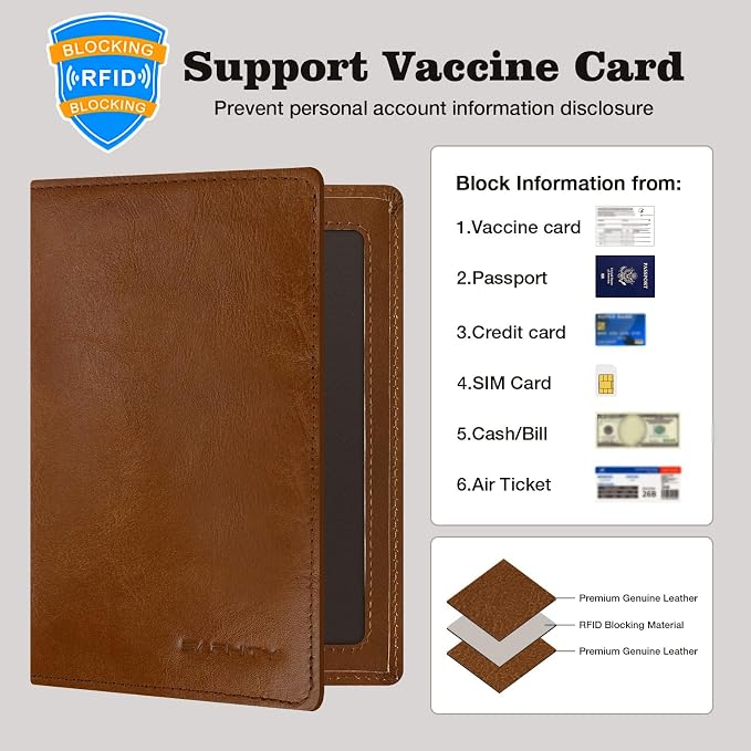 BAPHITY Unisex Leather RFID Blocking Vacation Passport Organizer, Red Brown | Top-Grain Leather, RFID Blocking, Multi Slots (3+2 SD), Slim, Unisex Multi-Function Holder, Travel Sleeve