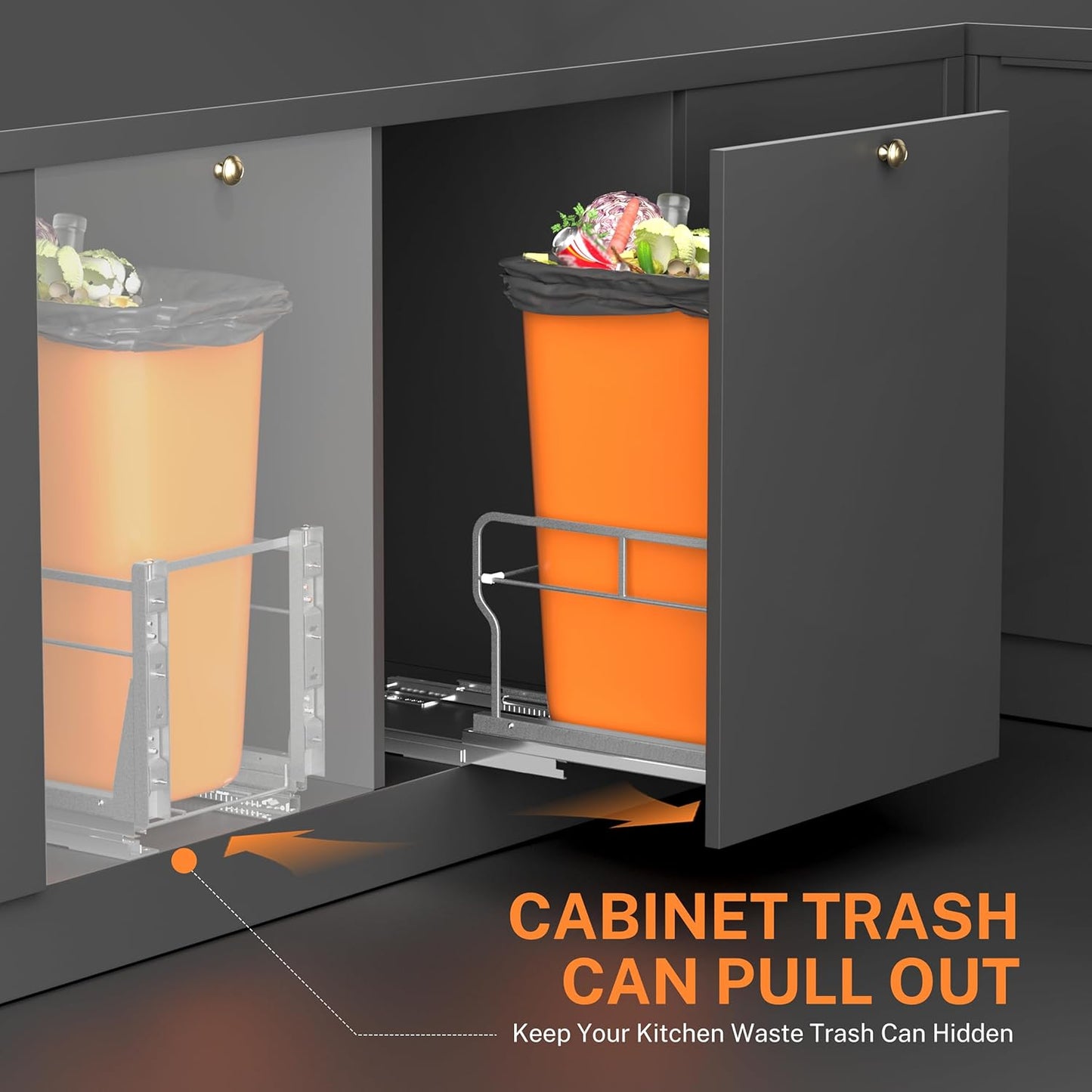 YJHome Pull Out Trash Can Under Cabinet with Soft-Close Slides, Garbage Can Not Included, Cabinet Trash Can Pull Out Kit with Door Mounting Kit, Requires Minimum Cabinets Opening 12" W X 18" D
