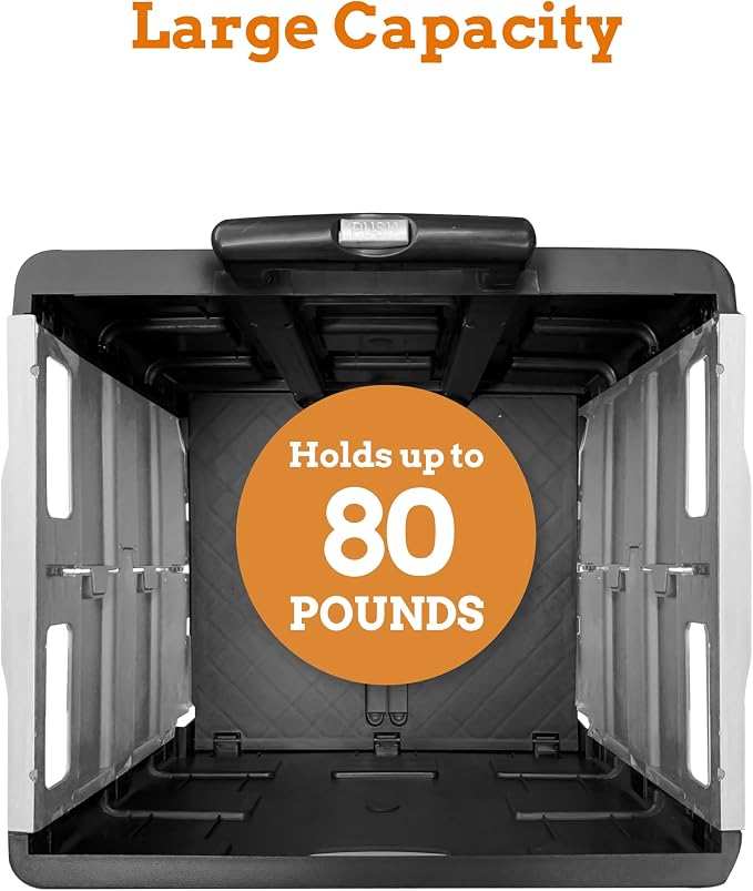 Ultra-Slim Rolling Collapsible Storage Pack-N-Roll Utility-carts, with Telescopic Handle, for Home, Garden, Shopping, Office, School use, Large, Grey & Black