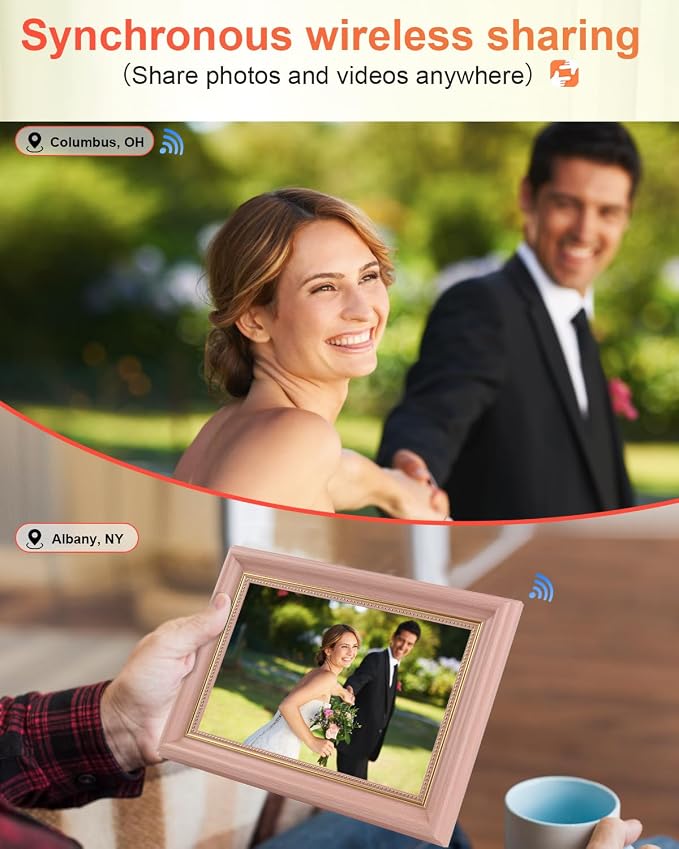 Frameo Digital Frame 10.1 Inch WiFi Digital Photo Frame with 32GB Storage, 1280x800 HD IPS Touch Screen Picture Frames with Frameo APP, Long Distance Realationship Gifts, Elderly Tech-Coral Pink
