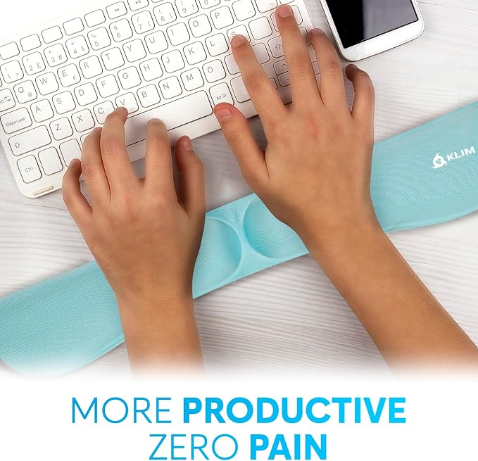 KLIM Mouse & Keyboard Wrist Rest Set - Silky Gel Memory Foam - Ergonomic Wrist Rest for Computer Keyboard, Wrist Pad for Keyboard + Wrist Rest for Mouse Gaming and Office - Pain Relief - Light Blue