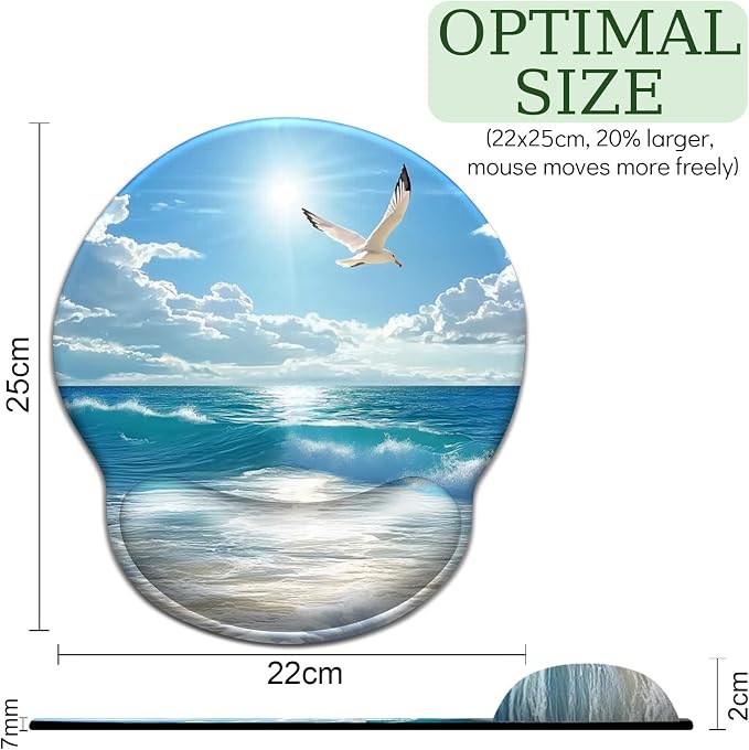 LIMKRIAN Beach Ocean Ergonomic Mouse Pad with Gel Wrist Rest, 9.8 x 8.6 in | Comfort Ergonomic Wrist Support, Non-Slip PU Base, Pain Relief, Funny Computer Mousepad, Cute Office Desk Accessories Decor