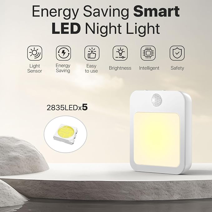 Night Light Plug into Wall, Dusk to Dawn Sensor LED Nightlight, Soft Warm White 3000K, Auto On/Off Night Lamp for Bedroom Bathroom Hallway Nursery, 1 Pack