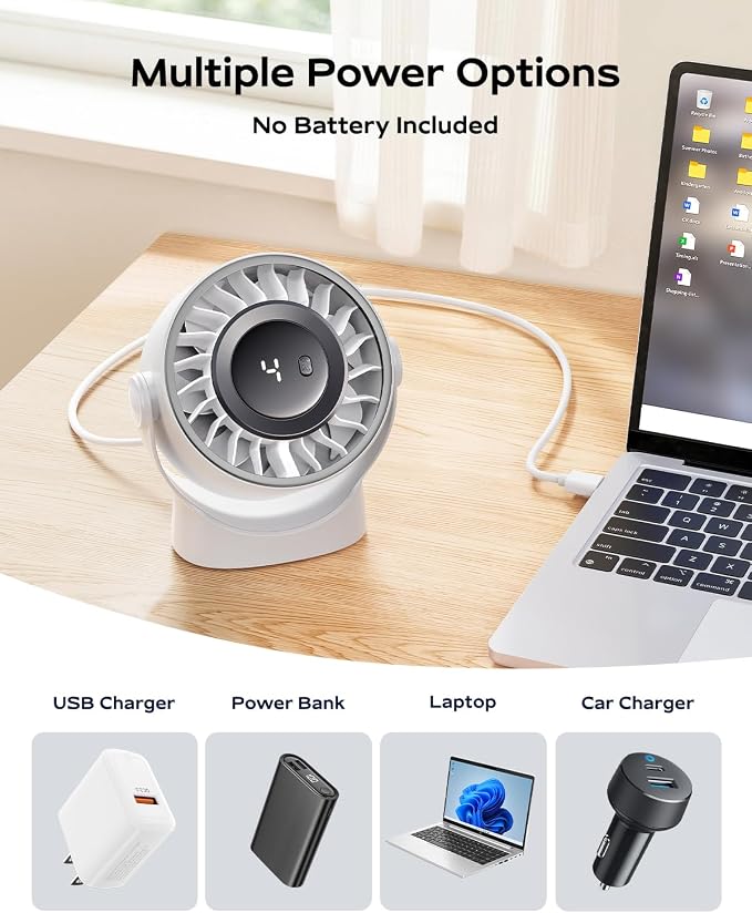 SWEETFULL USB Small Desk Fan - 5 Inch Mini Personal Desktop Fan | 4 Speeds Cooling Strong Airflow, 360° Adjustable Tilt, Quiet Portable Table Fans for Bedroom, Office, Travel & Cruise, Black
