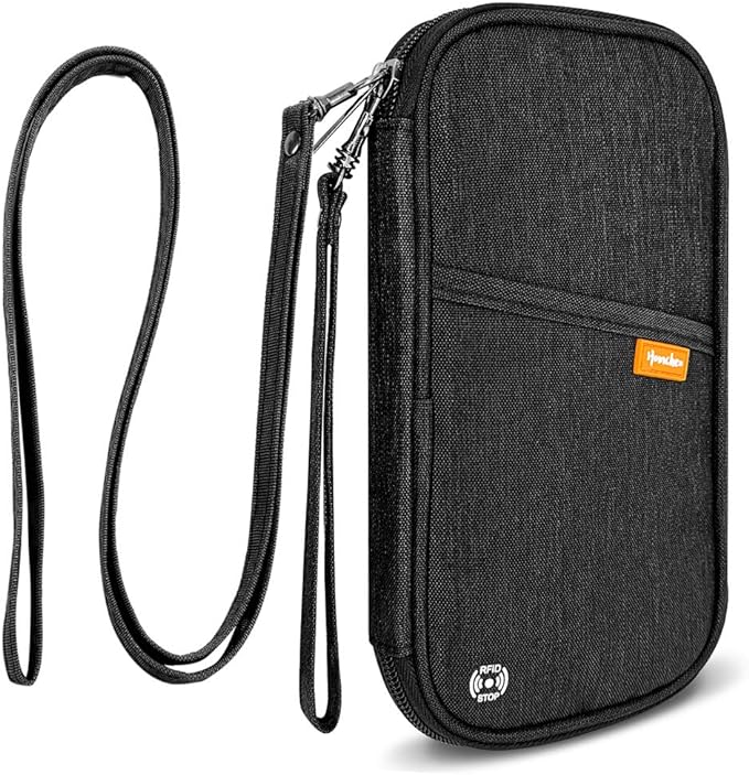 RFID Family Passport Wallet Holder Waterproof, Travel Document Organizer Credit Card Clutch Bag for Men Women