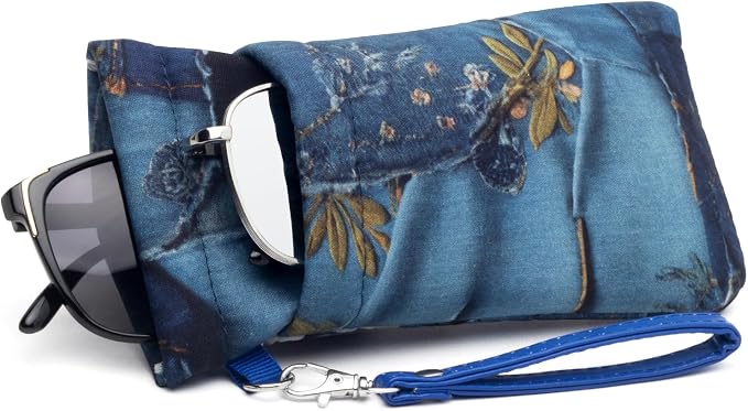 Face Shadow Double Glasses Case Soft Eyeglass Case For Women Men Squeeze Top Sunglasses Case With Cleaning Cloth