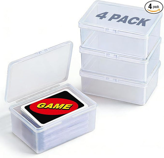 4PCS Game Card Storage Box, Clear Plastic UNO Card Case, High Capacity Card Holders for Playing Cards, Trading Cards, Business Card & More (NO Cards)