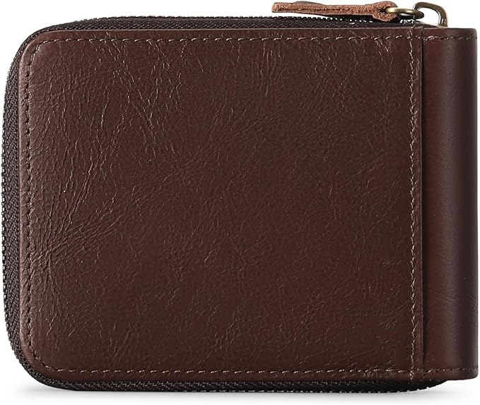 GOIACII Wallets for Men Genuine Leather Front Pocket Wallet RFID Zip Around Bifold Credit Card Holder | RFID