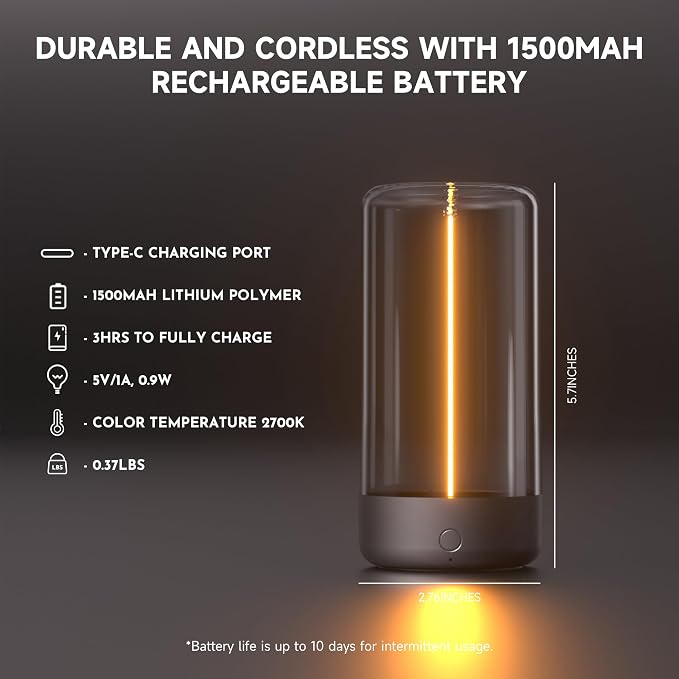 Mini Minimalist Table Lamp, Cordless Rechargeable Ambient Light, Dark Gray
