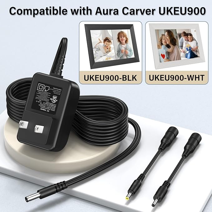 5V 3A Photo Frame Charger Fit for Aura Carver Digital Picture Frame UKEU900 | Power Cord AC Adapter Fit for Aura Carver UKEU900-BLK UKEU900-WHT 10.1'' SR-A30503000U2 5VDC 5.0V 3.0A DC5V
