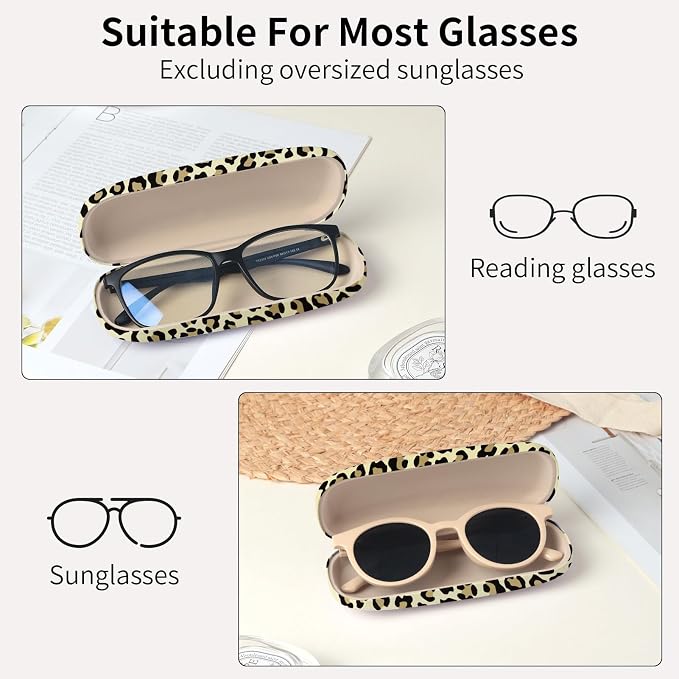 Glasses Case Hard Shell, Leather Protective Case for Sunglasses with Cleaning Cloth, Cute Eyeglass Cases for Women