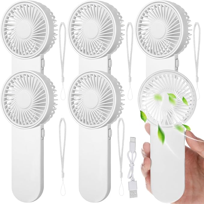 Sumind 6 Pcs Small Personal Portable Fan Mini Handheld Bulk 1 Speed Electric Cute Battery Powered for Neck Lash Makeup Women Men Travel Camping Indoor Outdoor Summer (White)
